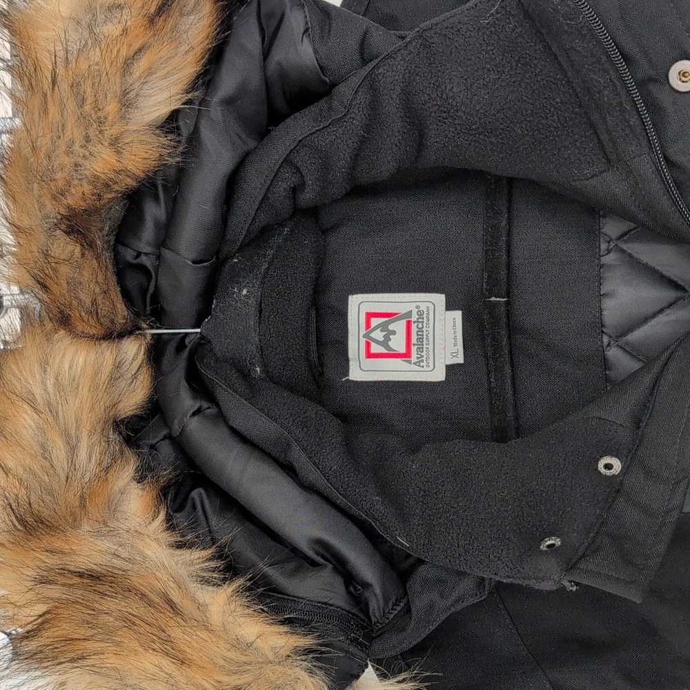 Womens Black Parka with Faux Fur Hood - Picture 2 of 6